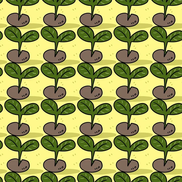 Płynny Wzór Zielonych Liści Żółtym Tle Ilustracja — Zdjęcie stockowe