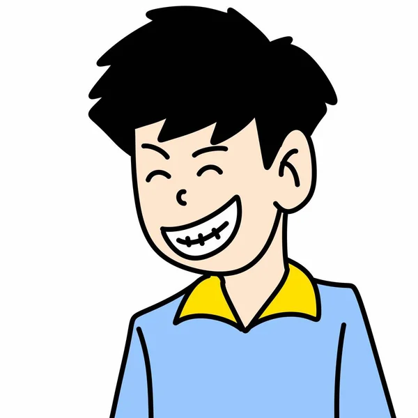 Glücklicher Junge Lachende Karikatur Auf Weißem Hintergrund — Stockfoto