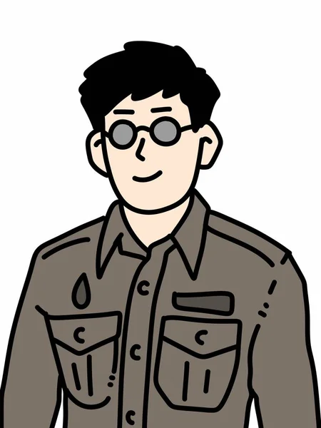 Desenho Animado Ilustração Homem Sorridente Com Laço Preto Uma Jaqueta — Fotografia de Stock