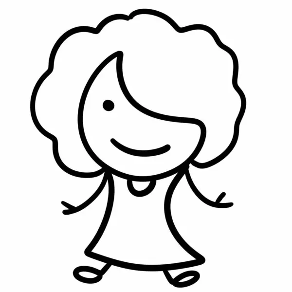 Fată Fericită Părul Cret Desene Animate Fundal Alb — Fotografie, imagine de stoc