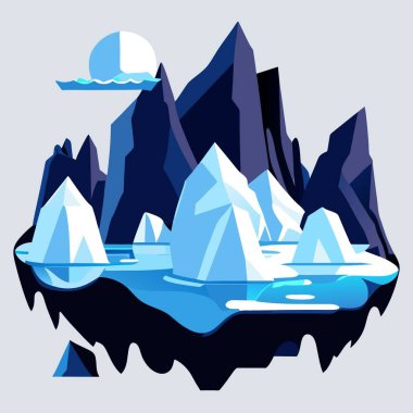 Ağaçlar, kar ve buzla kaplı güzel kış manzarası. resimleme