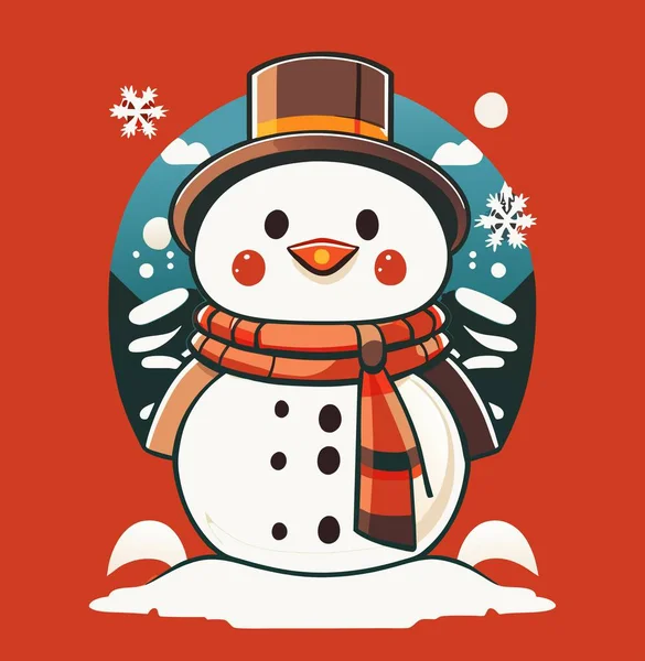 Muñeco Nieve Navidad Con Sombrero Bufanda Ilustración —  Fotos de Stock