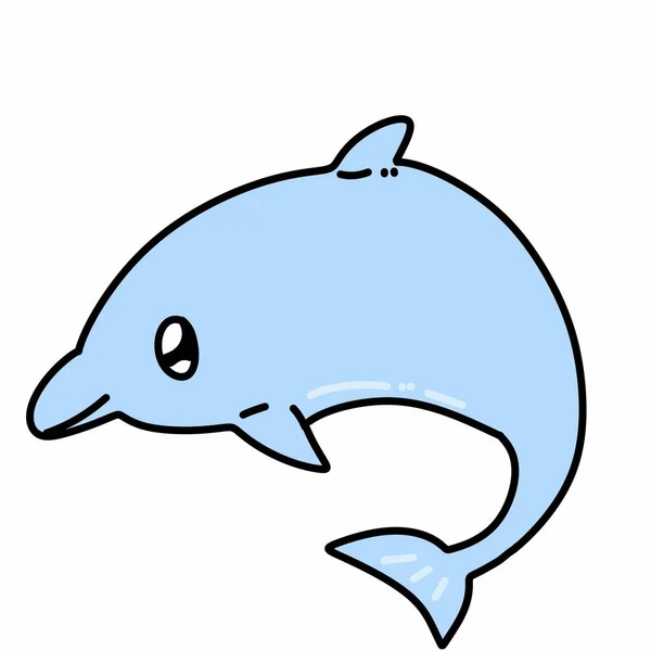 Dibujo Animado Lindo Delfín Sobre Fondo Blanco Ilustración —  Fotos de Stock