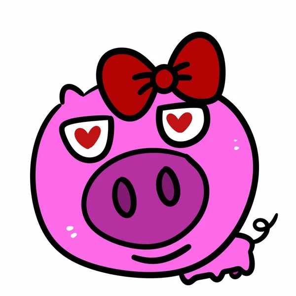 Kreskówkowa Głowa Świni Nosząca Serce Miłości — Zdjęcie stockowe