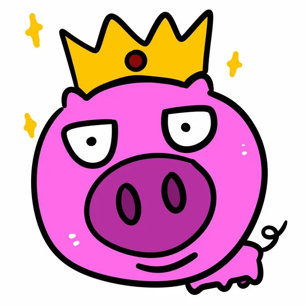 头戴皇冠的猪的卡通画 — 图库照片