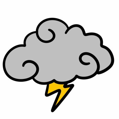 Beyaz arkaplanda yıldırımlı, resimli bulut