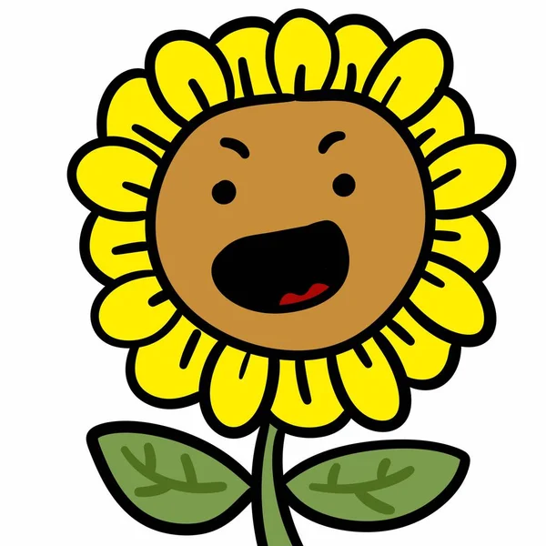 a cartoon illustration of a cute flower looking surprised.