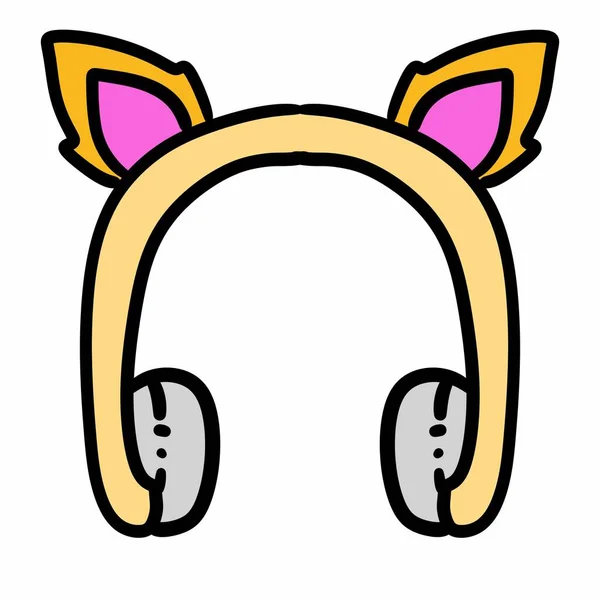 Niedliche Katze Mit Kopfhörer Auf Weißem Hintergrund — Stockfoto