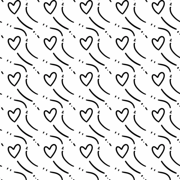 Padrão Sem Costura Com Corações Pretos Brancos Ilustração Desenhada Mão — Fotografia de Stock