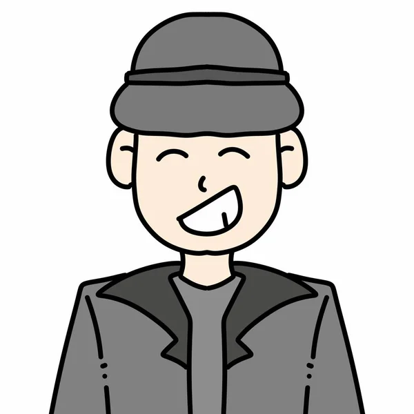 Giovane Uomo Che Indossa Cappotto Nero Cartone Animato Personaggio Illustrazione — Foto Stock