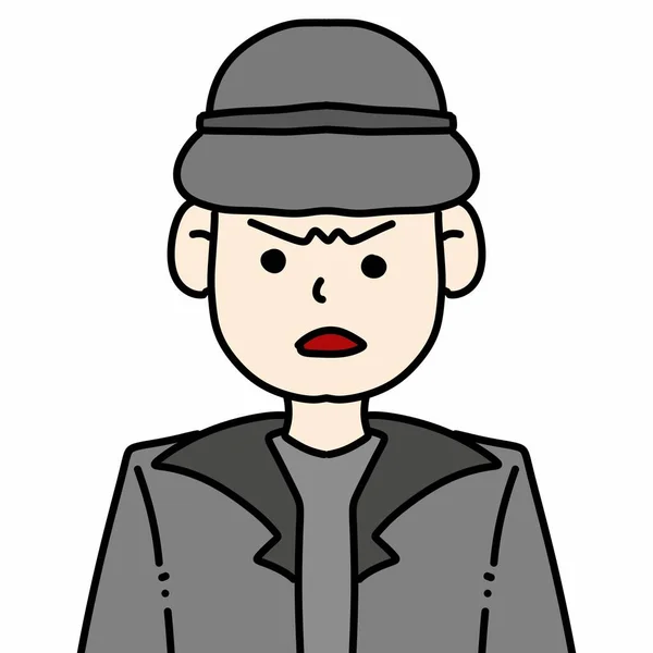 Junger Mann Trägt Schwarzen Mantel Zeichentrickfigur Illustration Desing — Stockfoto