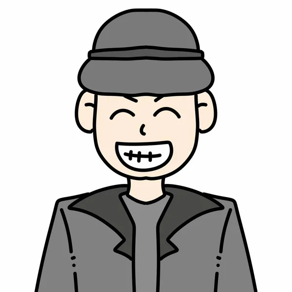 Jovem Homem Vestindo Casaco Preto Desenho Animado Personagem Ilustração Desing — Fotografia de Stock