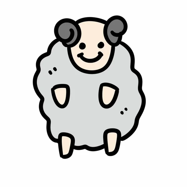 白い背景に隔離された漫画幸せな羊のポーズ — ストック写真