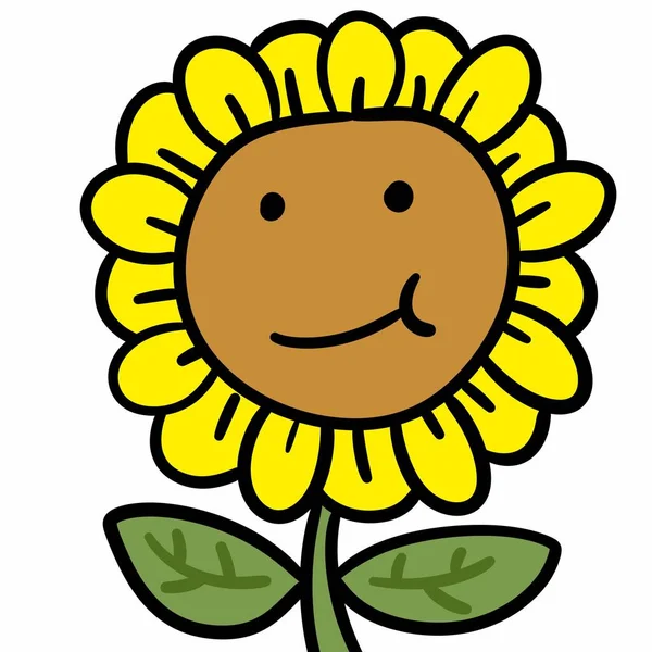 Rysunkowa Ilustracja Słonecznika Wyglądającego Uśmiechniętego — Zdjęcie stockowe