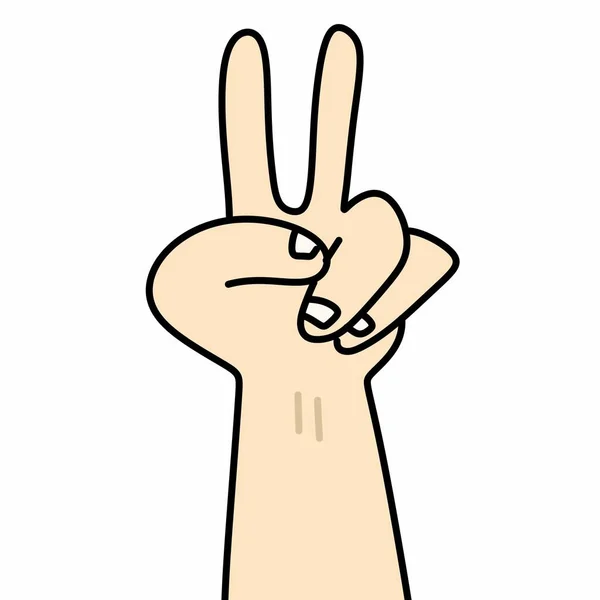 Ручной Рисунок Карикатуры Показывает Два Пальца Жест Знаком Мира — стоковое фото