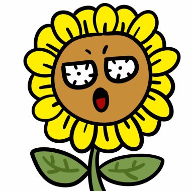 beyaz arkaplanda ayçiçeği karikatürü