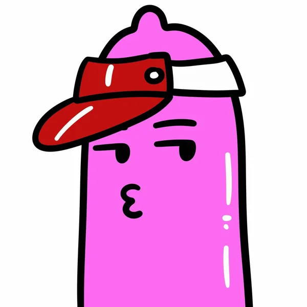 Condom Cartoon Illustration Pink Cap Happy Face — Stock Photo, Image