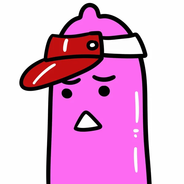 Kreslený Kondom Ilustrace Růžové Čepice Šťastnou Tváří — Stock fotografie