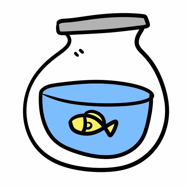 Cartoon Doodle Pesce Una Ciotola Vetro — Foto Stock