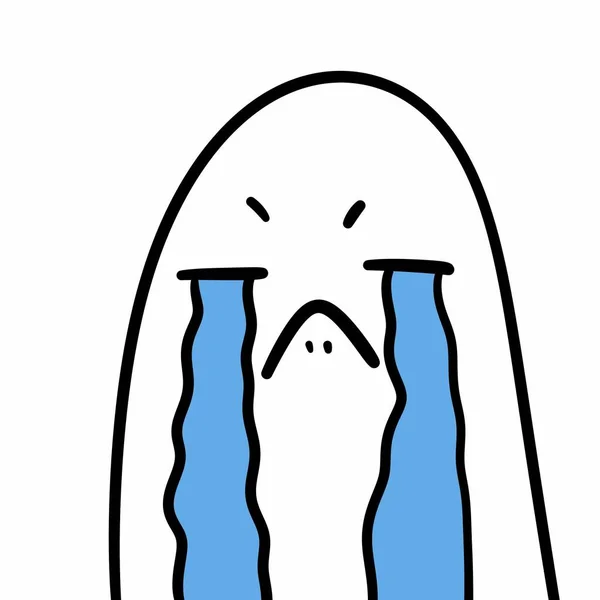 Sad Blue Color Line Art Ghost Crying Face — Stock Photo, Image