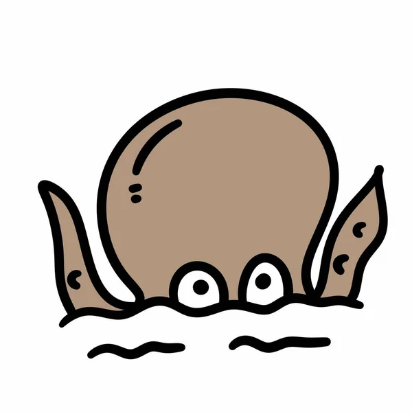 Zeichentrick Doodle Tintenfisch Auf Dem Meer — Stockfoto