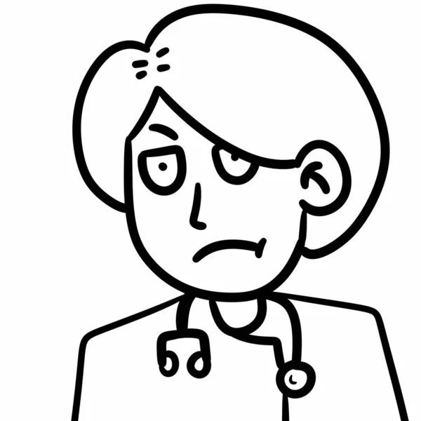 Mutsuz Görünen Bir Doktorun Karikatür Çizimi — Stok fotoğraf