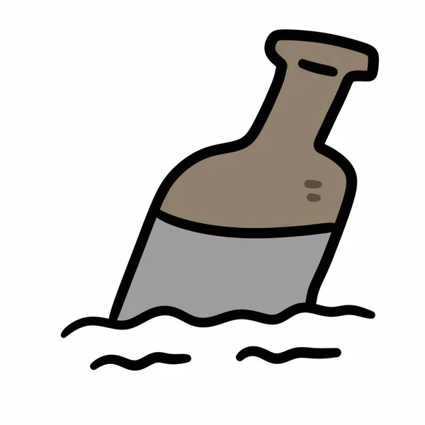 卡通片涂鸦化学瓶子在海上 — 图库照片