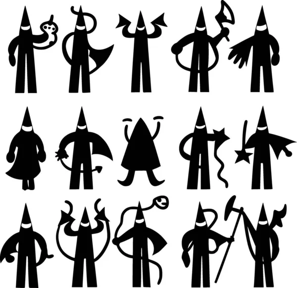 Sylwetki Zestaw Halloween Potwora Kreskówki — Zdjęcie stockowe