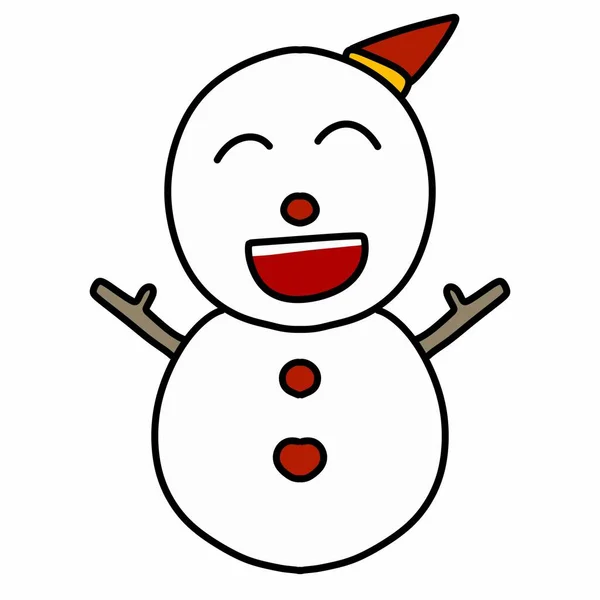 Милый Снеговик Икона Мультфильма Белом Фоне — стоковое фото