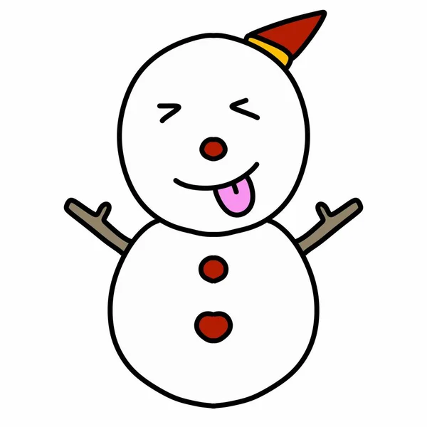 Cute Snowman Cartoon Icon White Background — Stock Photo, Image