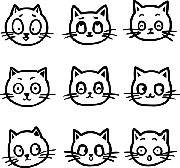 Set Katten Gezicht Vectorillustratie — Stockfoto
