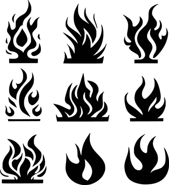 black flame icon set. illustration.