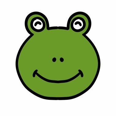 Beyaz arka planda sevimli, gülümseyen kurbağa.