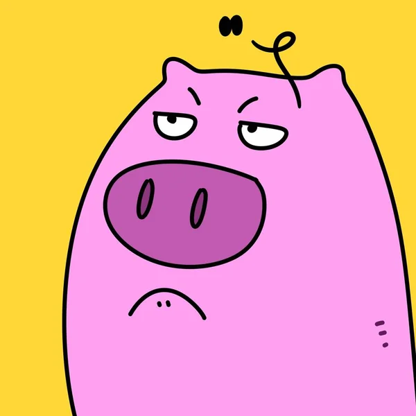 Kreskówka Świnia Żółtym Tle — Zdjęcie stockowe