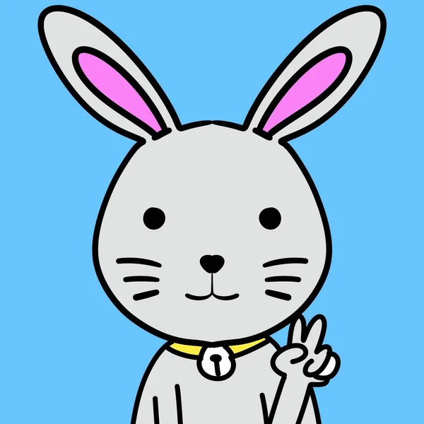 蓝色背景的可爱兔子卡通片 — 图库照片