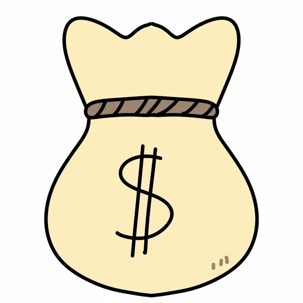 Καρτούν Τσάντα Χρήματα Doodle Λευκό Φόντο — Φωτογραφία Αρχείου