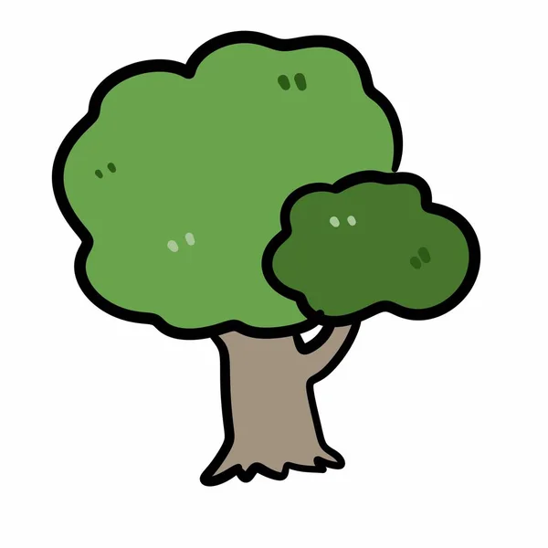 Desenho Animado Doodle Grande Árvore Verde Fundo Branco — Fotografia de Stock