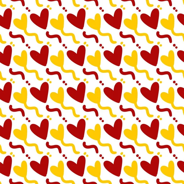 seamless pattern of red yellow and red hearts