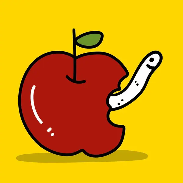 Ilustrace Kresleného Jablka Červa — Stock fotografie