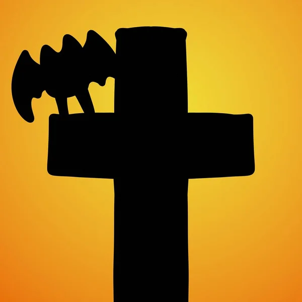 Cruz Cristiana Con Icono Murciélago Ilustración —  Fotos de Stock