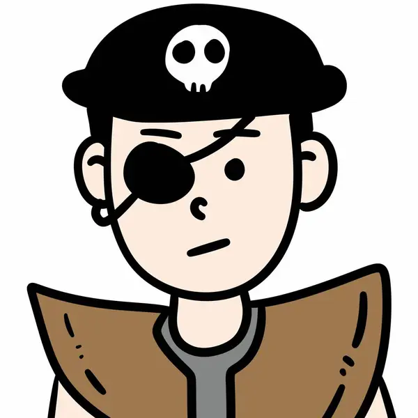 cartoon pirate with crossbones on white background