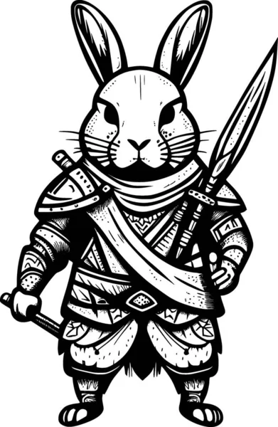 Black White Rabbit Bow Sword Cartoon Illustration — Stock Photo, Image