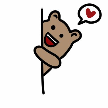 Beyaz arka planda kalp karikatürü olan ayı