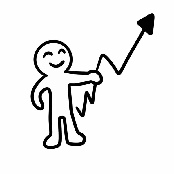 Kreslený Muž Ruka Drží Tvar Šipky — Stock fotografie