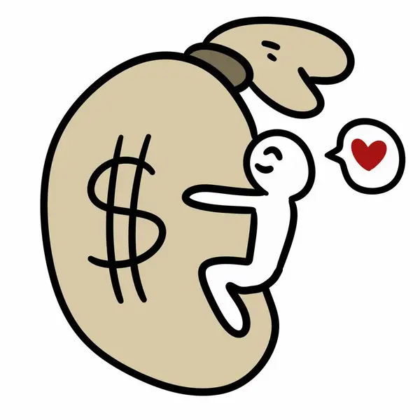 cartoon doodle money bag on white background