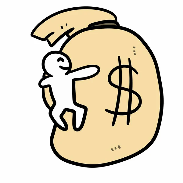 cartoon doodle money bag on white background