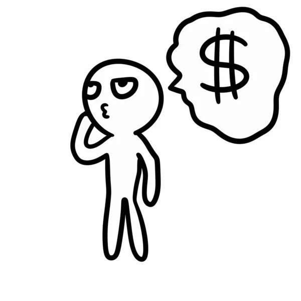 Mano Disegnato Uomo Doodle Cartone Animato Con Segno Del Dollaro — Foto Stock