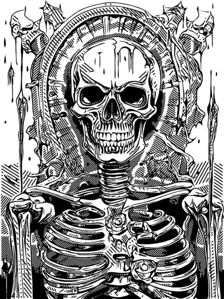 颅骨与人的骨骼 纹身画 — 图库照片