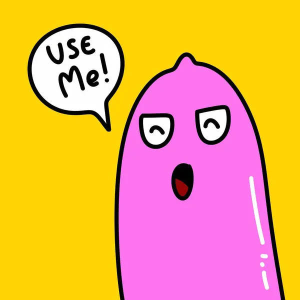 Cute Pink Speech Bubble Cartoon Condom Character Illustration — Stock Photo, Image