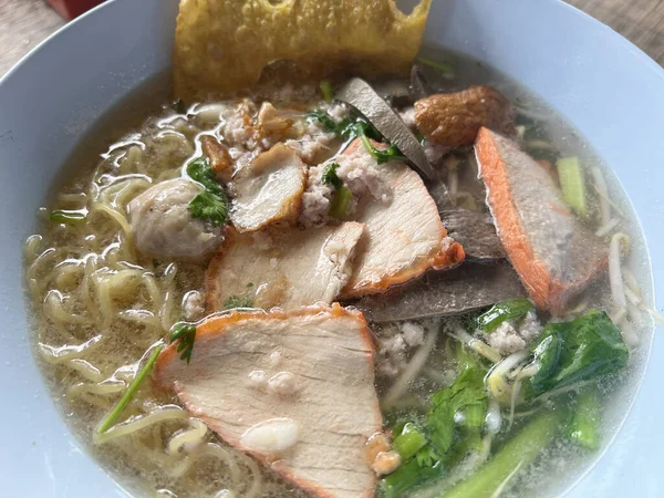 Comida Tailandesa Macarrão Com Sopa Carne Porco — Fotografia de Stock
